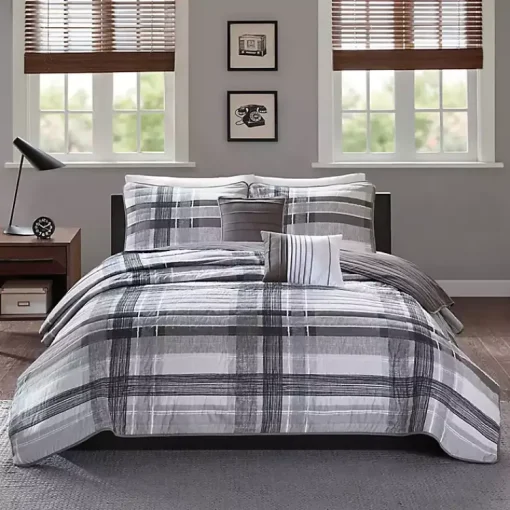 Kirklands Home Comforters|Jax Plaid 4-pc. Twin/Twin XL Comforter Set Gray