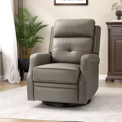 Kirklands Home Accent Chairs|Leather Swivel Rocker Recliner Gray