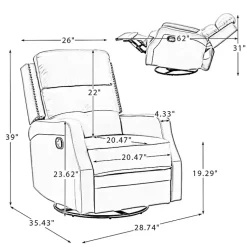 Kirklands Home Accent Chairs|Leather Swivel Rocker Recliner Gray