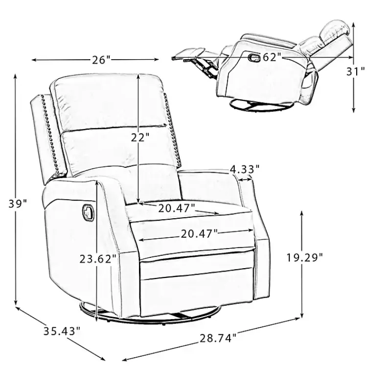Kirklands Home Accent Chairs|Leather Swivel Rocker Recliner Gray