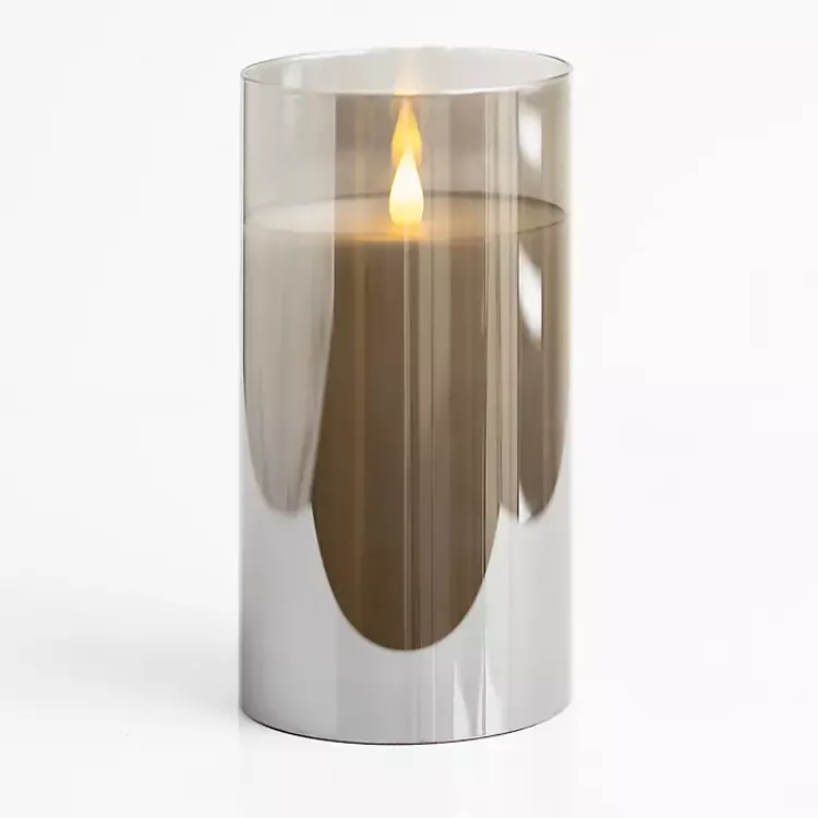 Outlet LED Soft Flame Glass Pillar Candle, 4x8 in. Flameless Candles