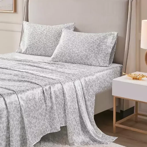 Kirklands Home Bed Sheets|Gray Leopard Print Satin 4-pc. King Sheet Set