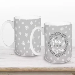 Sale Gray Let it Snow Christmas Mugs, Set of 2 Christmas Dining & Entertaining