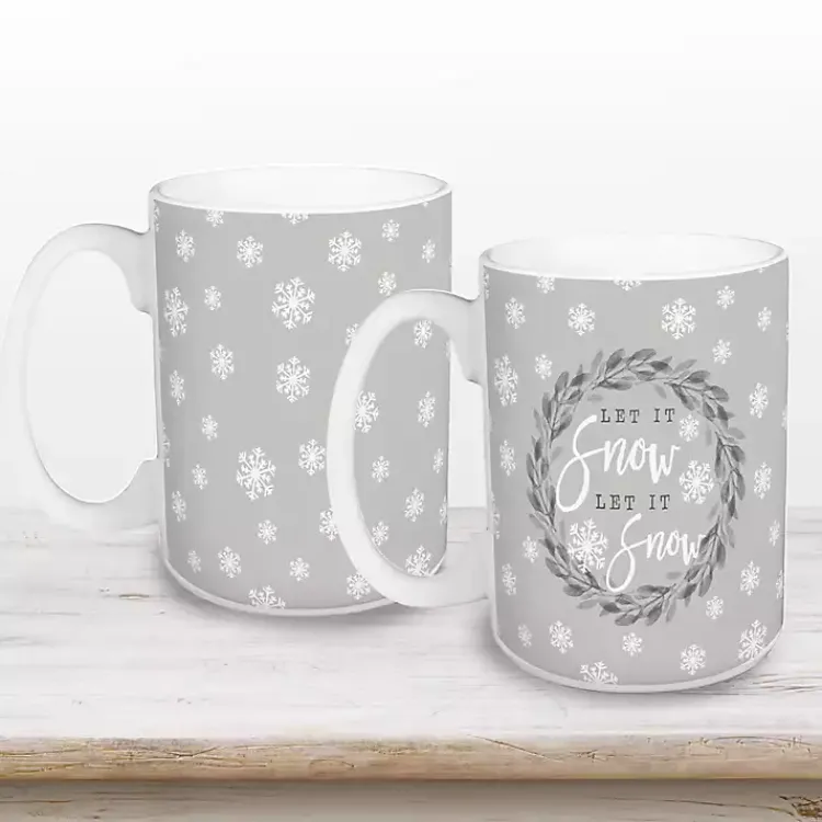 Sale Gray Let it Snow Christmas Mugs, Set of 2 Christmas Dining & Entertaining
