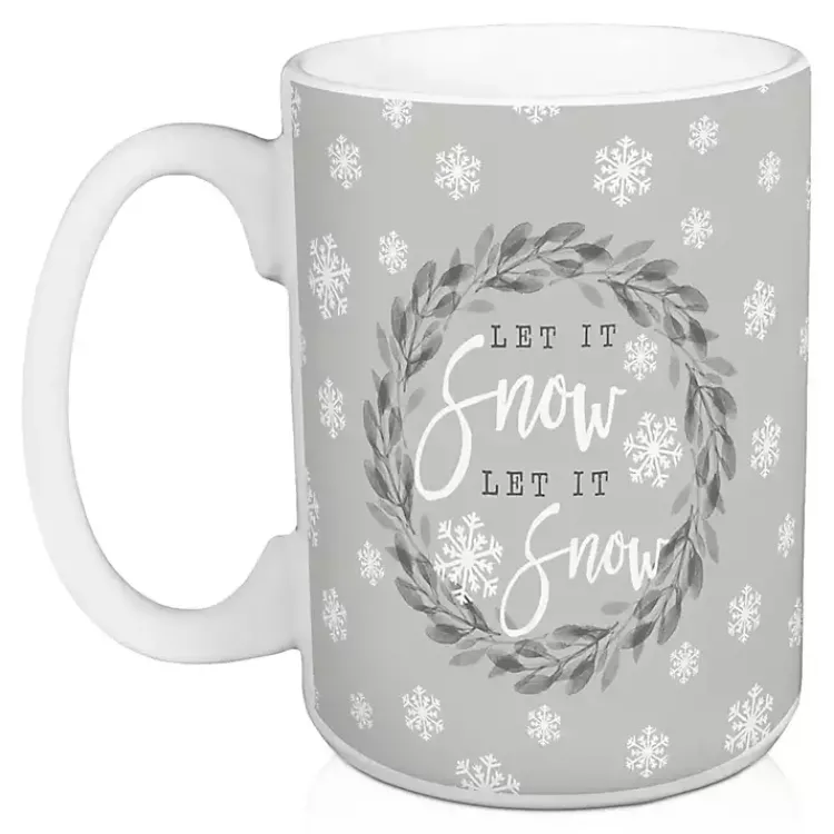Sale Gray Let it Snow Christmas Mugs, Set of 2 Christmas Dining & Entertaining