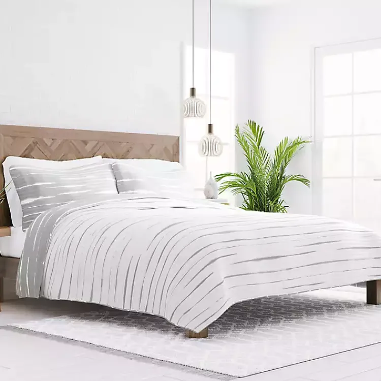 Kirklands Home Quilts|Gray Linear Reversible 3-pc. Queen Quilt Set