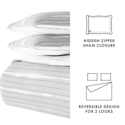 Kirklands Home Quilts|Gray Linear Reversible 3-pc. King Quilt Set