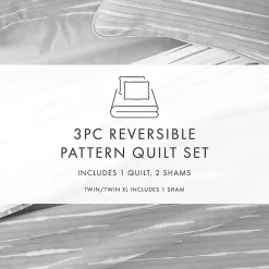 Kirklands Home Quilts|Gray Linear Reversible 3-pc. King Quilt Set