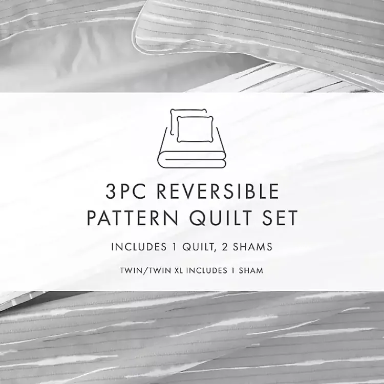 Kirklands Home Quilts|Gray Linear Reversible 3-pc. King Quilt Set