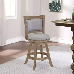 Kirklands Home Bar Stools & Counter Height Stools|Linen and Driftwood Swivel Counter Stool Gray