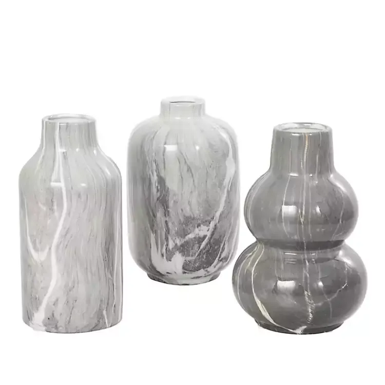 Outlet Marble Finish Ceramic Vases, Set of 3 Vases