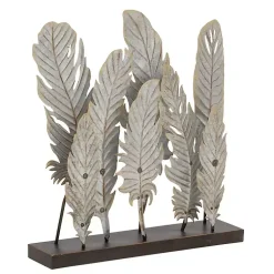 Clearance Metal Distressed Feathers Sculpture with Base Statues & Figurines