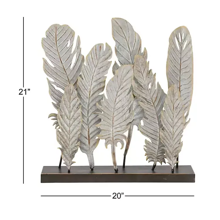 Clearance Metal Distressed Feathers Sculpture with Base Statues & Figurines