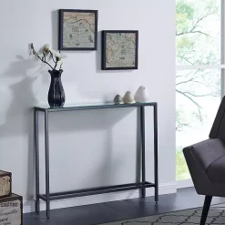 Kirklands Home Console Tables|Metal Mirrored Top Slim Console Table Gray
