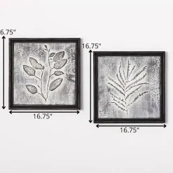 Kirklands Home Wall Plaques|Gray Metal Raised Leaf Wall Plaques, Set of 2