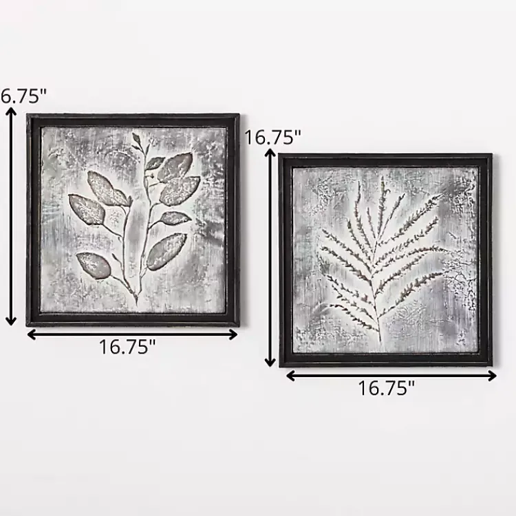 Kirklands Home Wall Plaques|Gray Metal Raised Leaf Wall Plaques, Set of 2