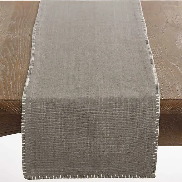 Kirklands Home Table Linens|Overcast Stitch Cotton Table Runner Gray