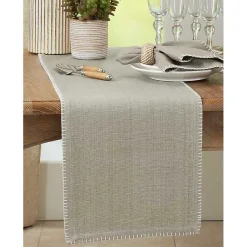 Kirklands Home Table Linens|Overcast Stitch Cotton Table Runner Gray