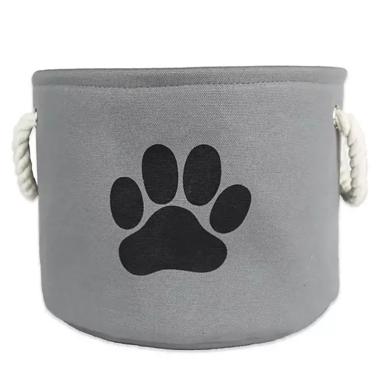Best Gray Paw Print Round Basket with Handles Baskets & Boxes