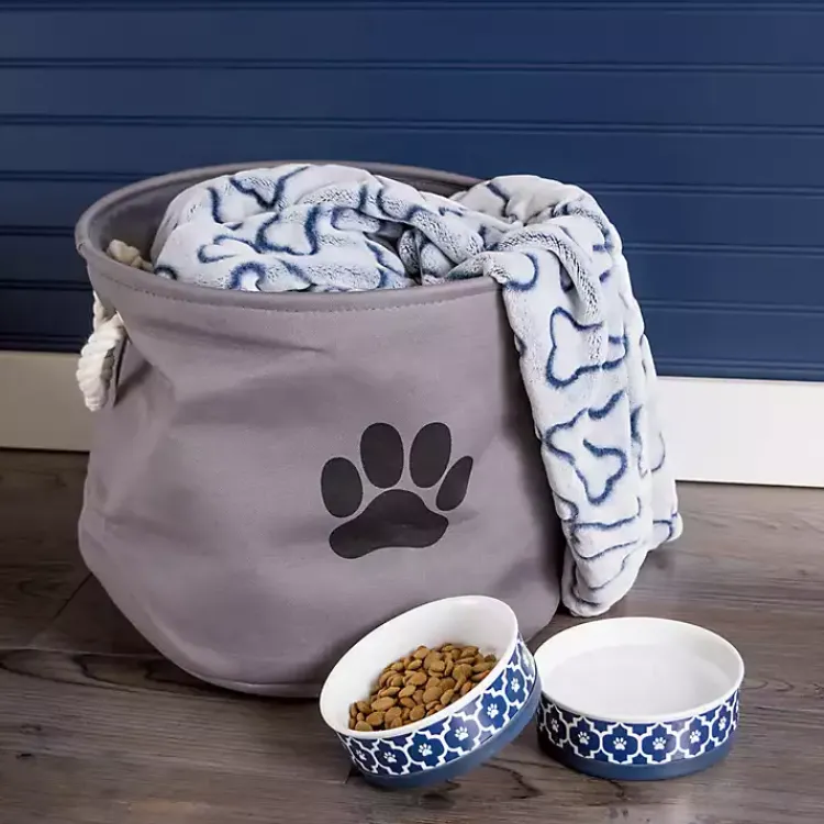 Best Gray Paw Print Round Basket with Handles Baskets & Boxes