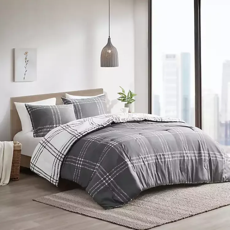 Kirklands Home Comforters|Gray Plaid Dayton 3-pc. Full/Queen Comforter Set