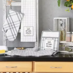 Kirklands Home Kitchen Accessories|Gray Plaid Eat Drink Enjoy 4-pc. Dish Towel Set
