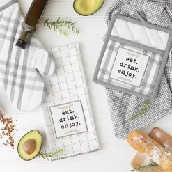 Kirklands Home Kitchen Accessories|Gray Plaid Eat Drink Enjoy 4-pc. Dish Towel Set