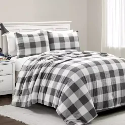 Kirklands Home Comforters|Gray Plaid Faux Fur 3-pc. Full/Queen Comforter Set