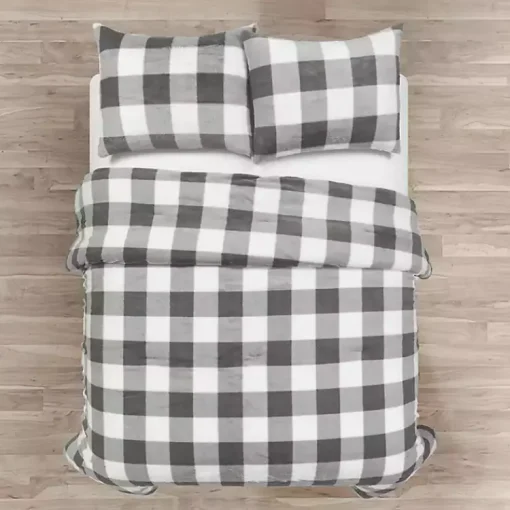 Kirklands Home Comforters|Gray Plaid Faux Fur 3-pc. Full/Queen Comforter Set
