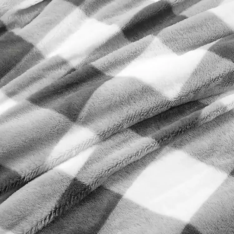 Kirklands Home Comforters|Gray Plaid Faux Fur 3-pc. Full/Queen Comforter Set