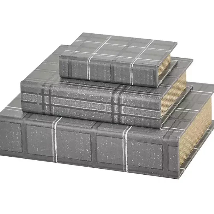 Clearance Plaid Faux Leather Book Boxes, Set of 3 Baskets & Boxes