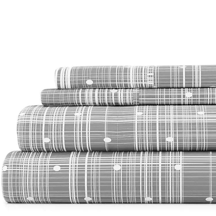 Kirklands Home Bed Sheets|Plaid Polka Dot 3-pc. Twin Sheet Set Gray