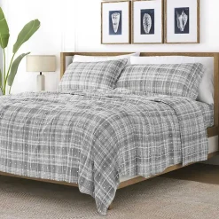 Kirklands Home Bed Sheets|Plaid Polka Dot 3-pc. Twin Sheet Set Gray