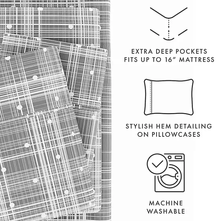 Kirklands Home Bed Sheets|Plaid Polka Dot 3-pc. Twin Sheet Set Gray