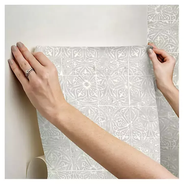 Kirklands Home Wall Murals & Wallpaper|Provincial Tiles Peel & Stick Wallpaper Gray