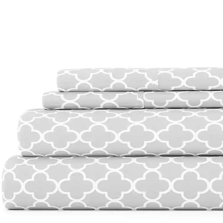Kirklands Home Bed Sheets|Quatrefoil 4-pc. Queen Sheet Set Gray