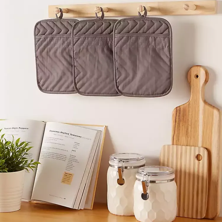 Kirklands Home Kitchen Accessories|Quilted 3-pc. Potholder Set Gray
