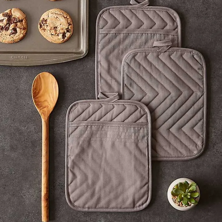 Kirklands Home Kitchen Accessories|Quilted 3-pc. Potholder Set Gray