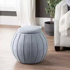 Kirklands Home Benches & Ottomans|Rounded Oval Storage Ottoman Gray