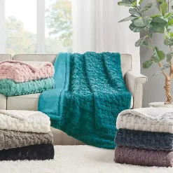 Ruched Faux Fur Throw Blankets & Throws