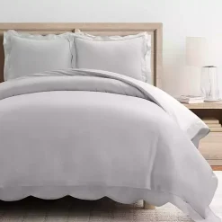 Kirklands Home Duvets|Gray Scallop Edge 3-pc. Full/Queen Duvet Cover Set