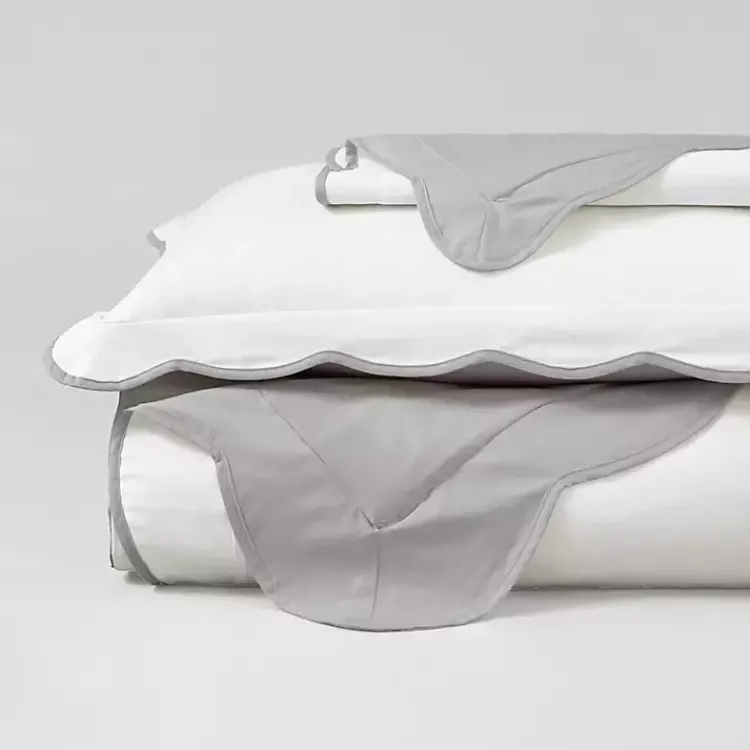 Kirklands Home Duvets|Gray Scallop Edge 3-pc. King Duvet Cover Set