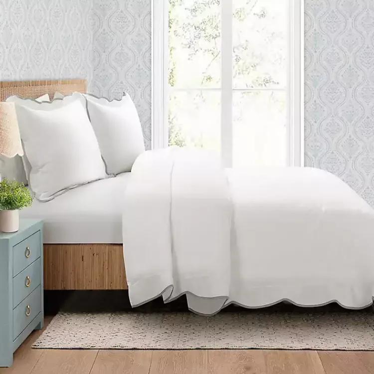 Kirklands Home Comforters|Gray Scalloped Edge 3-pc. Full/Queen Comforter Set