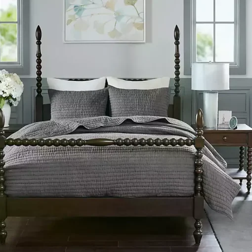 Kirklands Home Bedspreads & Coverlets|Serene Quilted 3-pc. King Coverlet Set Gray