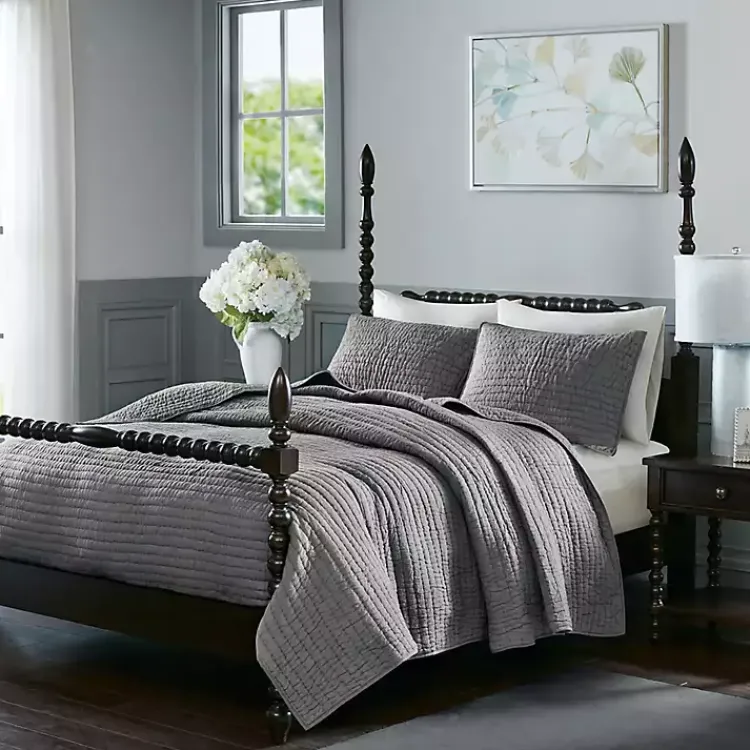 Kirklands Home Bedspreads & Coverlets|Serene Quilted 3-pc. Queen Coverlet Set Gray
