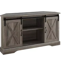 Kirklands Home Tv Stands & Media Consoles|Sliding Barn Doors Corner TV Stand Gray