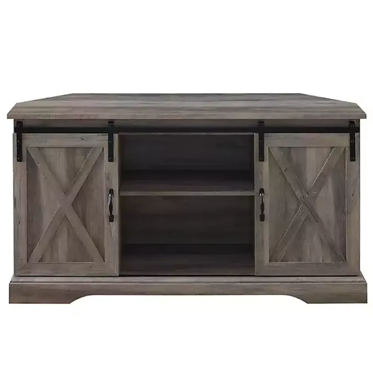 Kirklands Home Tv Stands & Media Consoles|Sliding Barn Doors Corner TV Stand Gray