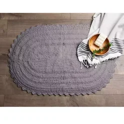 Kirklands Home Bathroom Rugs|Small Crochet Oval Bath Mat Gray