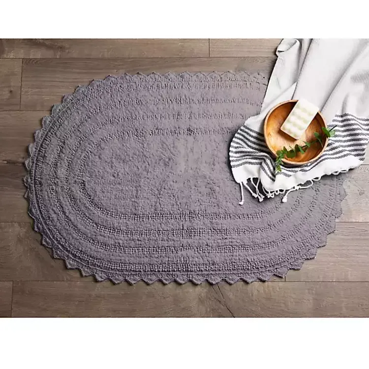 Kirklands Home Bathroom Rugs|Small Crochet Oval Bath Mat Gray