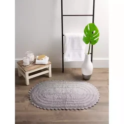 Kirklands Home Bathroom Rugs|Small Crochet Oval Bath Mat Gray